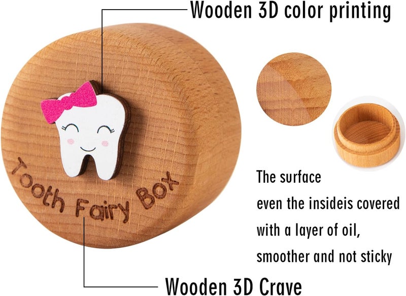 Malihome Tooth Fairy Box for Girls and Boys Wooden Cute Tooth Box with 3D Tooth, Lost Teeth Storage for Kids, Dropped Tooth Keepsake Box Gift (Pink and Blue) - Image 3